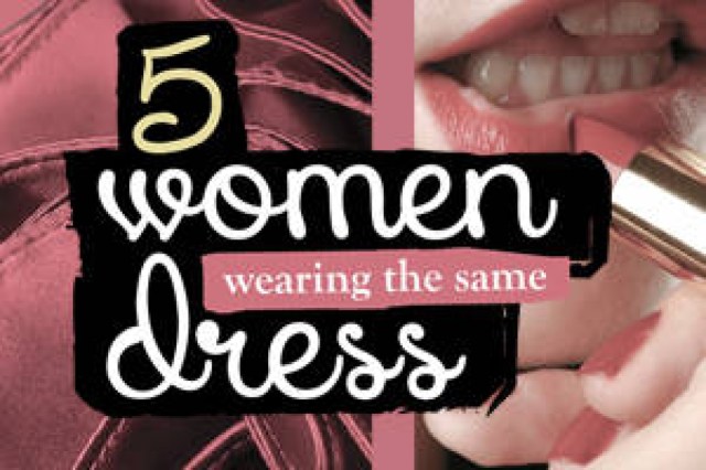 5 women wearing the same dress logo 32742