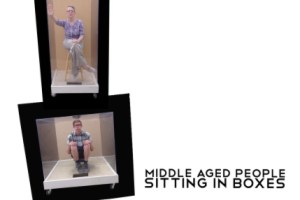 Middle Aged People Sitting in Boxes
