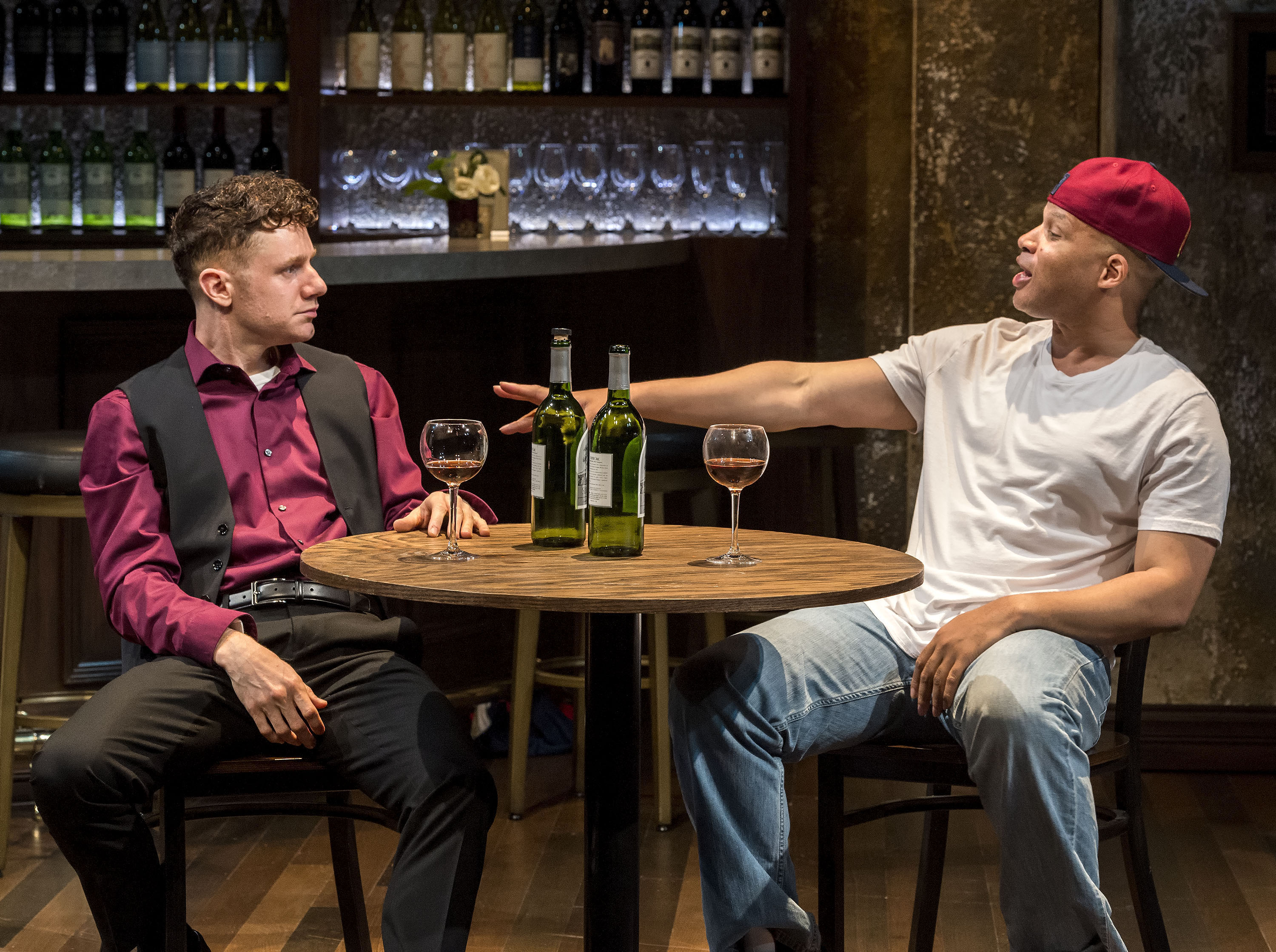 L-R: Chris Perfetti and Glenn Davis in the world premiere production of “King James” at Center Theatre Group / Mark Taper Forum June 1 through July 3, 2022. Photo credit: Craig Schwartz Photography