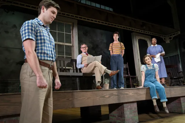 (l to r) Justin Mark (“Jem Finch”), Richard Thomas (“Atticus Finch”), Steven Lee Johnson (“Dill Harris”), Maeve Moynihan (“Scout Finch”) and Jacqueline Williams (“Calpurnia”)