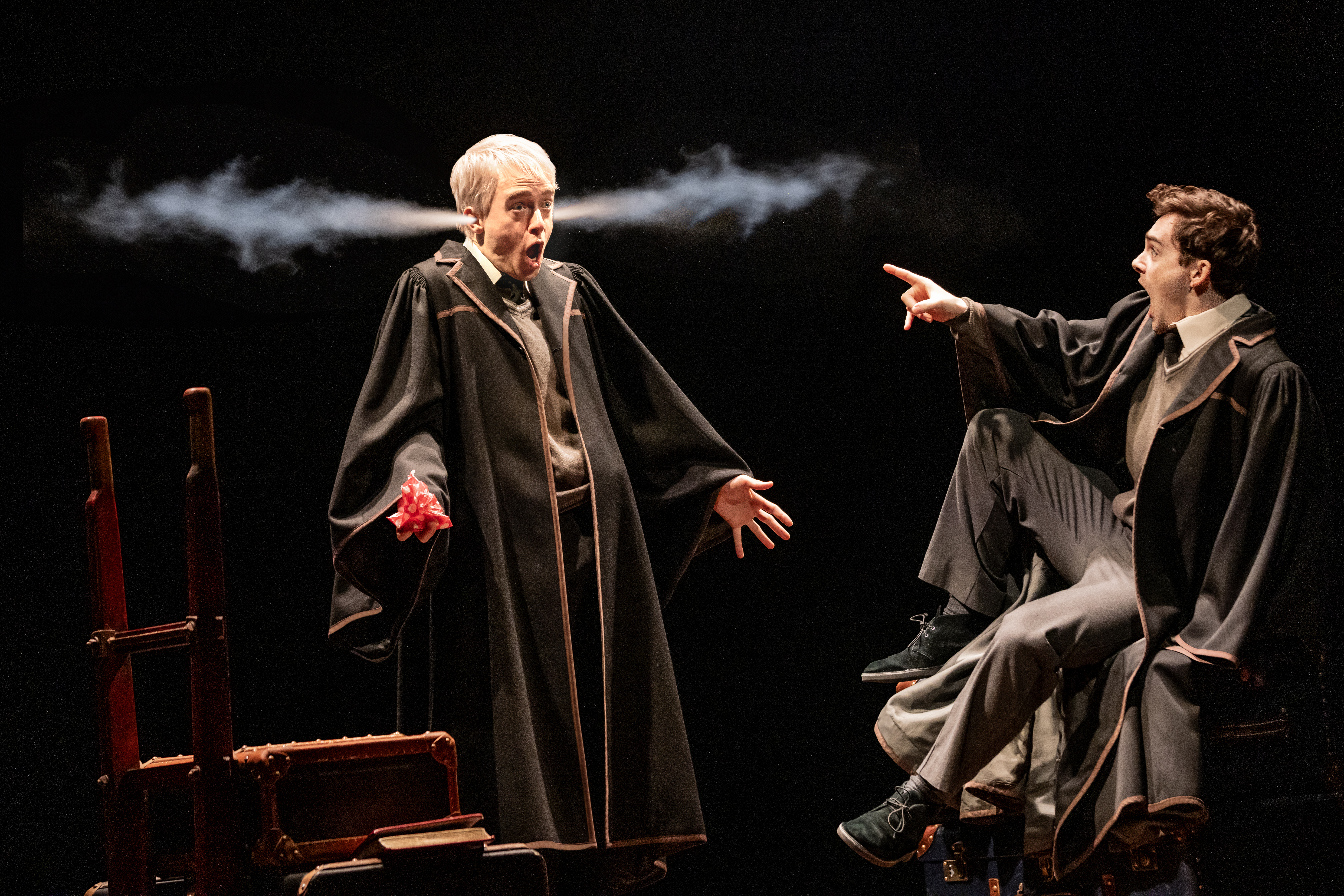 (l - r) Erik Christopher Peterson as Scorpius Malfoy and Joel Meyers as Albus Potter in Broadway production (© Matthew Murphy)