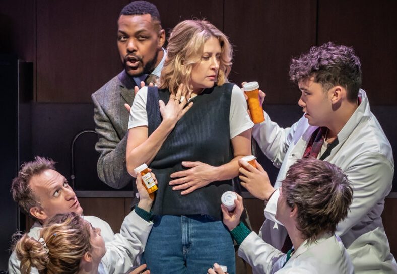 Eleanor Worthington Cox Jamie Parker Trevor Dion Nicholas Caissie Levy Jack Wolfe Jack Ofrecio in NEXT TO NORMAL Donmar Warehouse photo by Marc Brenner