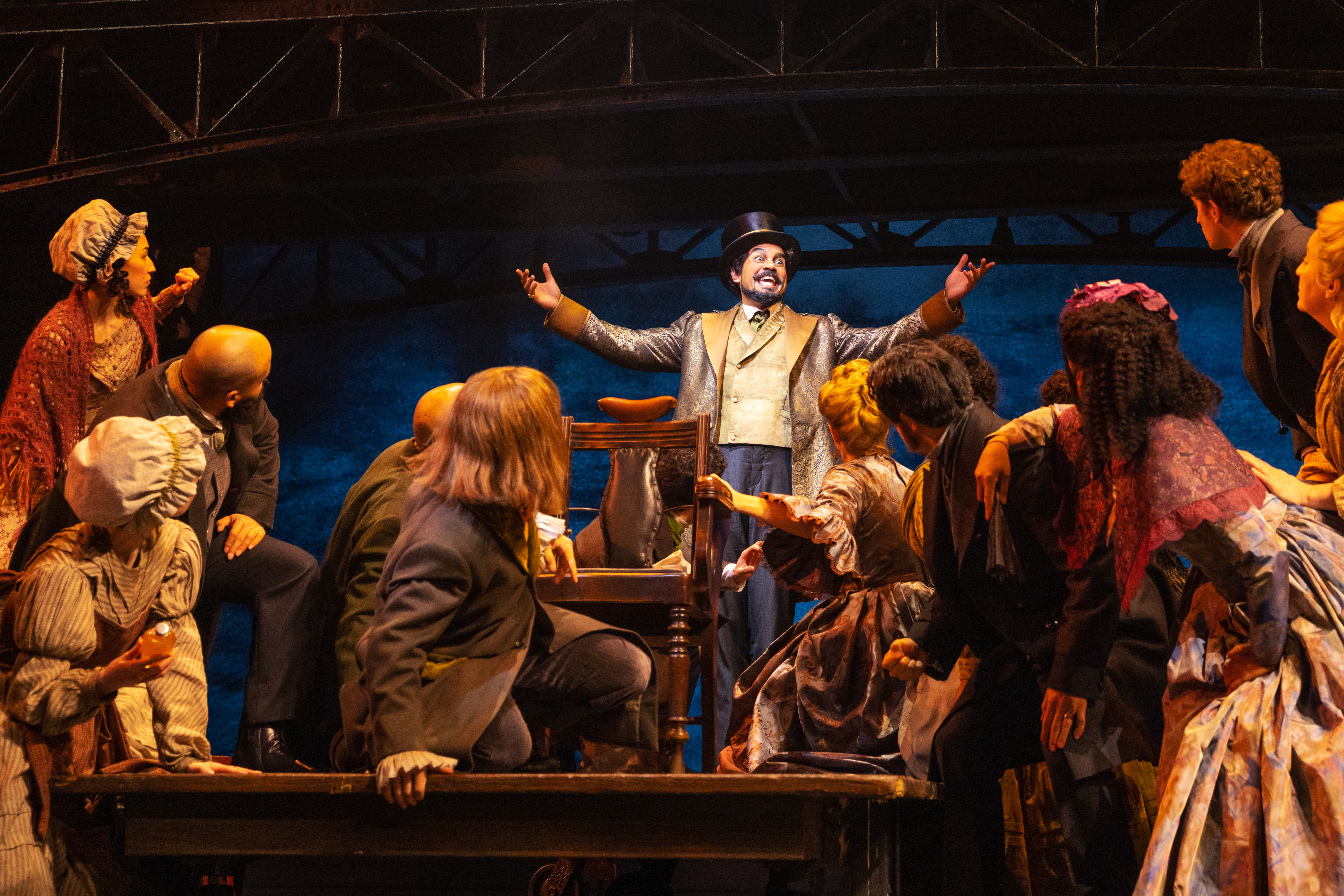 Nicholas Christopher (center) and the company of the 2023 Broadway production of SWEENEY TODD, Photo by Matthew Murphy and Evan Zimmerman