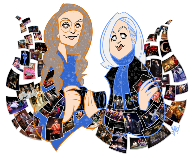 Illustration of Carol Rosegg and Joan Marcus by Justin “Squiggs” Robertson
