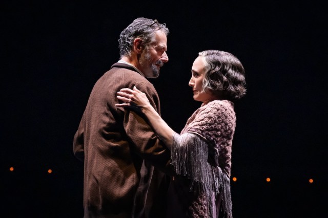 Steven Skybell (left) as Herr Schultz and Bebe Neuwirth as Fraulein Schneider in CABARET at the Kit Kat Club at the August Wilson Theatre. 