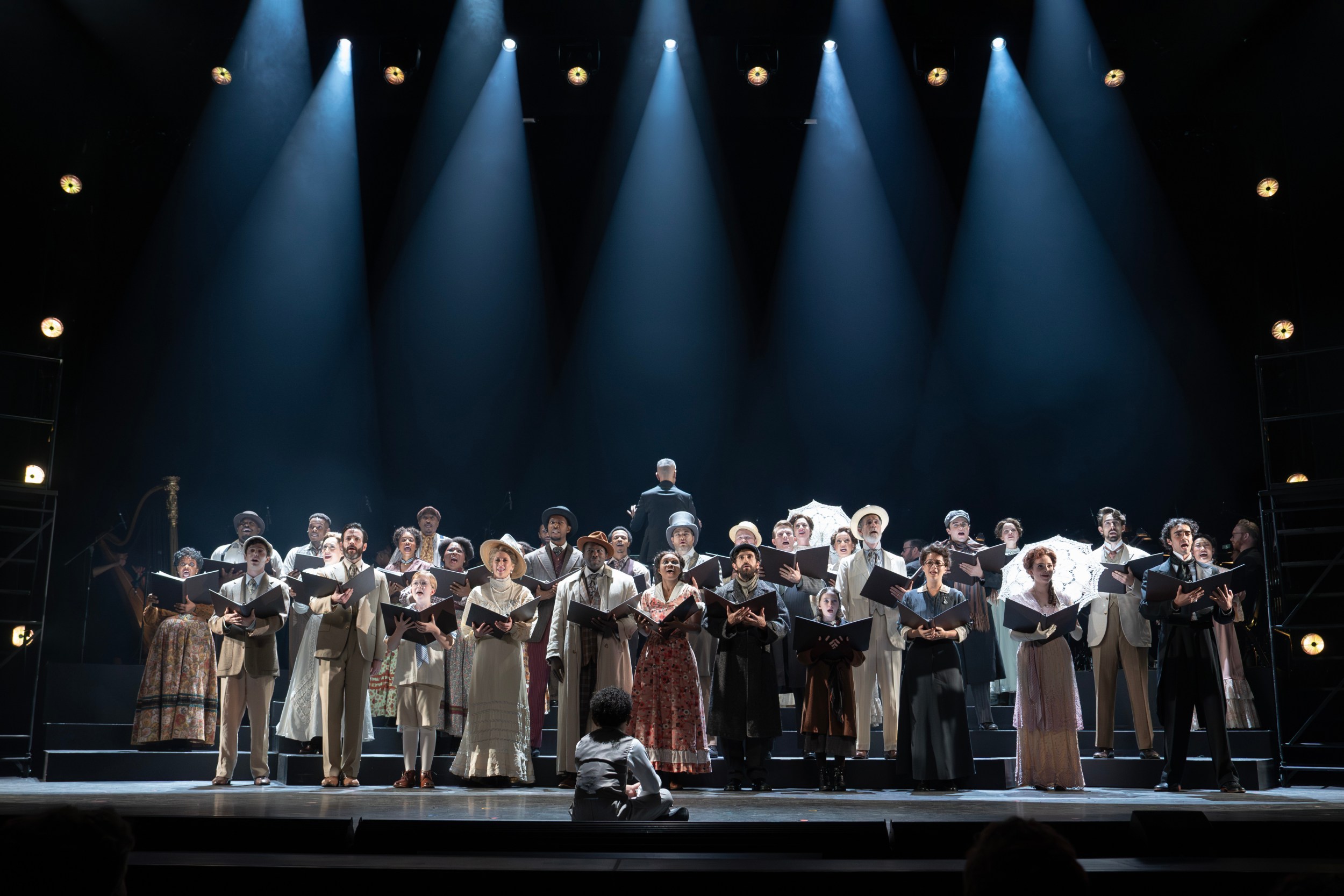 Encores! New York City Center Ragtine Book by Terrence McNally Music by Stephen Flaherty Lyrics by Lynn Ahrens Orchestrations by William David Brohn Based on the novel Ragtime by E.L. Doctorow Scenic Designer David Rockwell Costume Designer Linda Cho Lighting Designer Adam Honoré Sound Designer Kai Harada Production Stage Manager Cody Renard Richard Casting by Craig Burns, CSA; The Telsey Office Choreographer Ellenore Scott Music Director James Moore Director Lear deBessonet Featuring John Clay III, Rodd Cyrus, Colin Donnell, Joshua Henry, Matthew Lamb, Tabitha Lawing, Nichelle Lewis, Caissie Levy, Ben Levi Ross, Stephanie Styles, Shaina Taub, Brandon Uranowitz