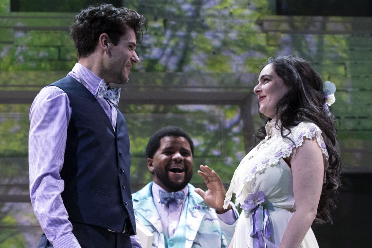 Chris McCarrell, Robert Knight and Hannah Corneau in SCR's 2024 world premiere of PRELUDE TO A KISS, THE MUSICAL