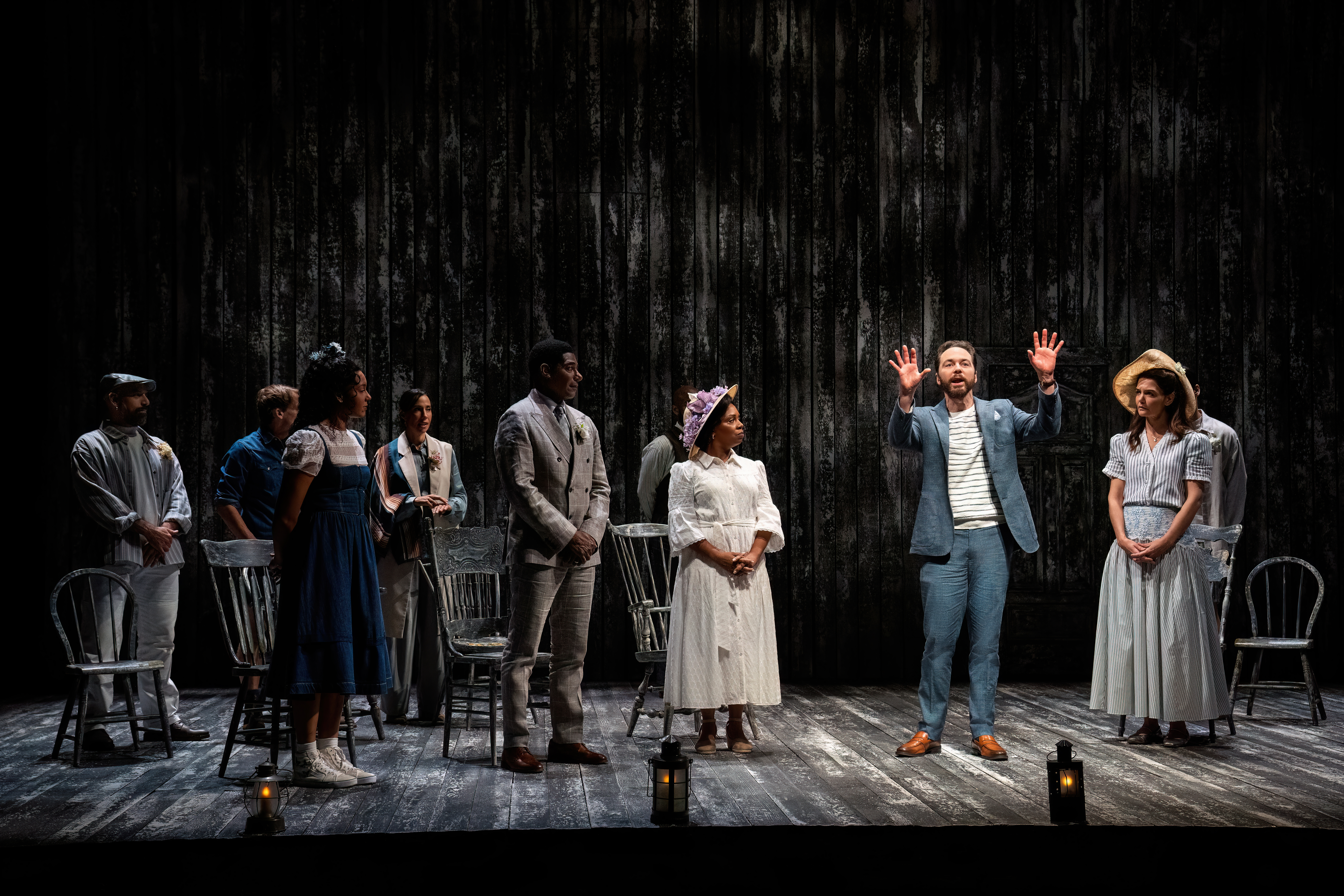 L to R Anthony Michael Lopez, Safiya Kaijya Harris, Shyla Lefner, Billy Eugene Jones, Michelle Wilson, Jim Parsons, Katie Holmes Photo by Daniel Rader