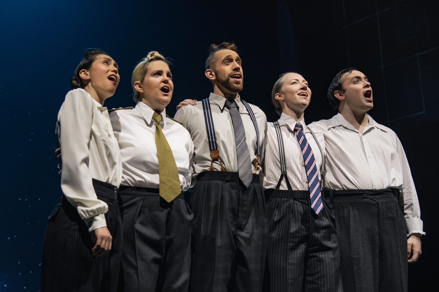 Operation Mincemeat left to right is Claire Marie Hall, Zoe Roberts, David Cumming, Natasha Hodgson and Jak Malone. Credit Matt Crockett (1)