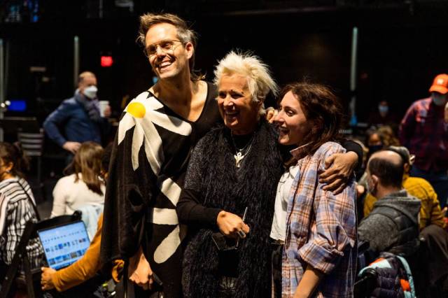 WILD Rehearsals.Justin Tranter, V (formerly Eve Ensler), and Caroline Pennell. Photo by Maggie Hall