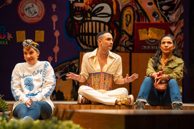 From L to R: Dakota Ray Hebert, Brandon Delsid, Tonantzin Carmelo in <i>Fake It Until You Make It</i> (© Makela Yepez)