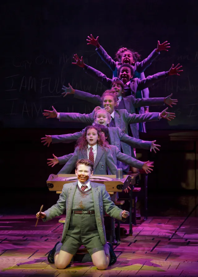 Fina Strazza (second from the bottom) in <i>Matilda</i> (© Joan Marcus)