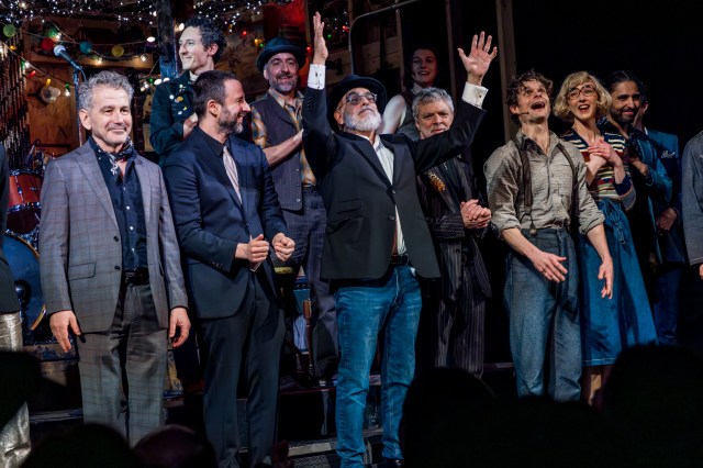 David Yazbek (middle) at the <i>Dead Outlaw</i> opening night curtain call