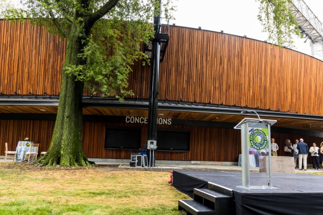 Outside of the newly-renovated Delacorte Theater