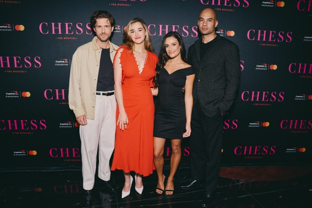 L to R: Aaron Tveit (Freddie Trumper), Hannah Cruz (Svetlana Sergievsky), Lea Michele (Florence Vassy), and Nicholas Christopher (Anatoly Sergievsky) (© Jenny Anderson)