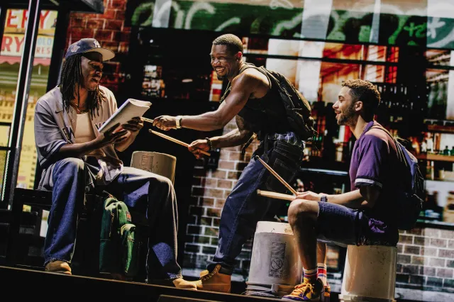 Lamont Walker II as Riq, Phillip Johnson Richardson as Knuck, and Jakeim Hart as Q (© Marc J. Franklin) Lamont Walker II as Riq, Phillip Johnson Richardson as Knuck, and Jakeim Hart as Q (© Marc J. Franklin)