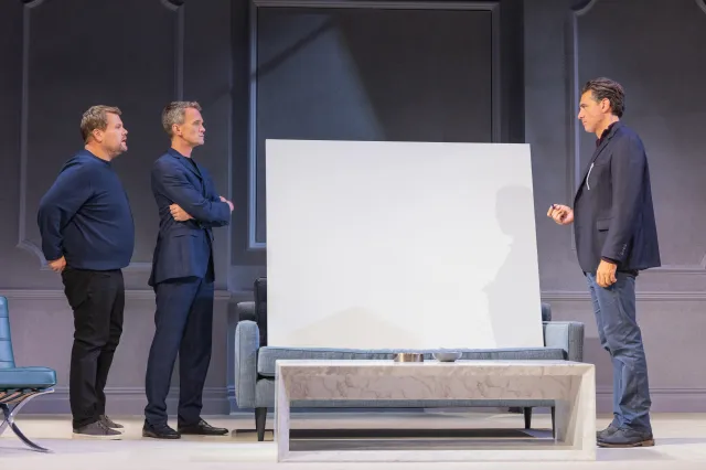 James Corden, Neil Patrick Harris, and Bobby Cannavale in <i>Art</i> (© Matthew Murphy) James Corden, Neil Patrick Harris, and Bobby Cannavale in <i>Art</i> (© Matthew Murphy)