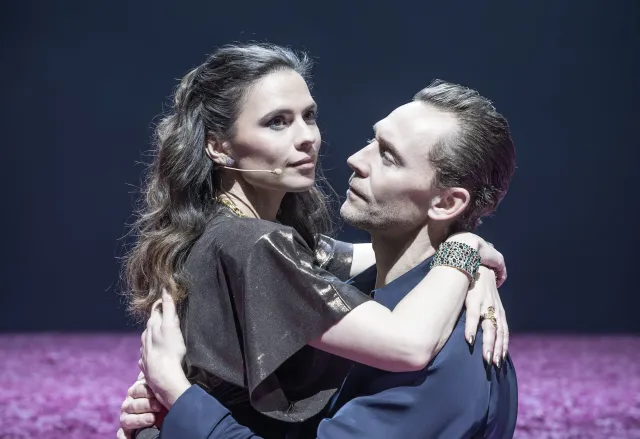 Much Ado About Nothing. Hayley Atwell (Beatrice) & Tom Hiddleston (Benedick). Credit Marc Brenner. 9629
