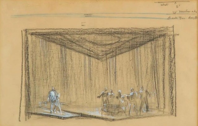 Jo Mielziner (1901 – 1976) preliminary pencil sketch for <i>Cat on a Hot Tin Roof</i> set design, 1955