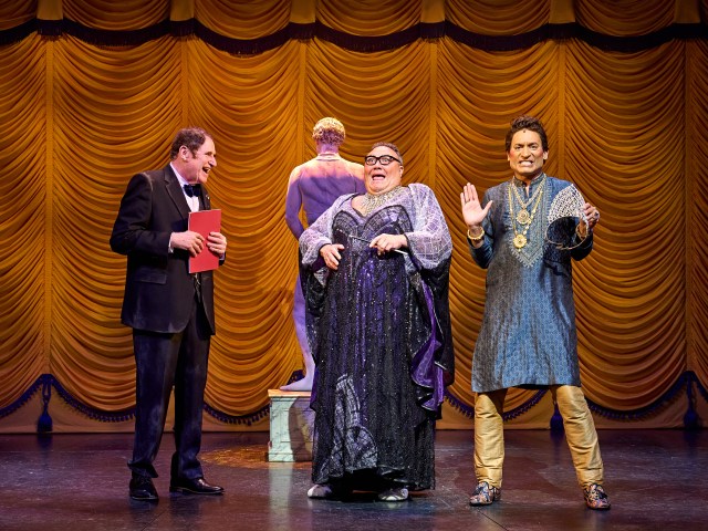 Richard Kind (Max Bialystock), Trevor Ashley (Roger DeBris), and Raj Ghatak (Carmen Ghia) credit Manuel Harlan
