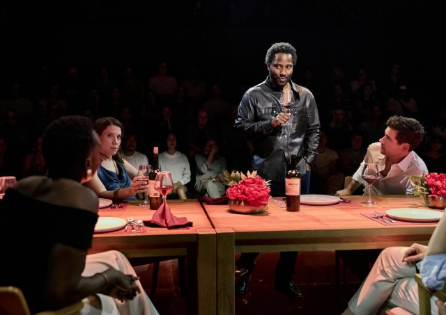 Irene Sofia Lucio, John David Washington, and Jason Ralph in the 2026 production of DISRUPTION Photo by Emilio Madrid