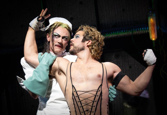 Luke Evans as Frank-N-Furter and Josh Rivera as Rocky (© Joan Marcus) Luke Evans as Frank-N-Furter and Josh Rivera as Rocky (© Joan Marcus)