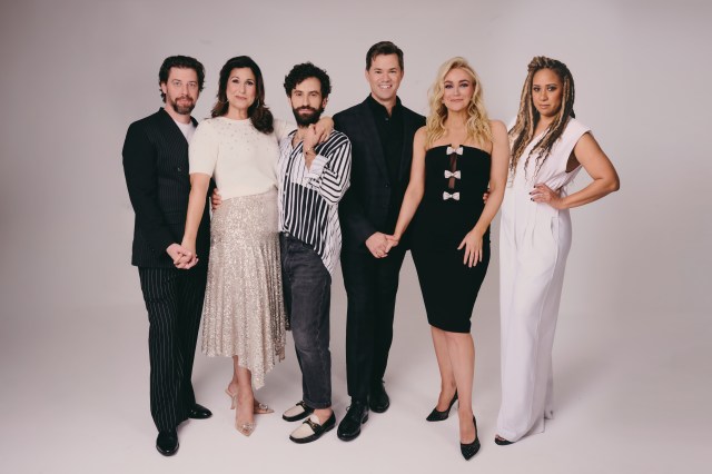 Christian Borle, Stephanie J. Block, Brandon Uranowitz, Andrew Rannells, Betsy Wolfe, and Tracie Thoms in 2026 (© Jenny Anderson)