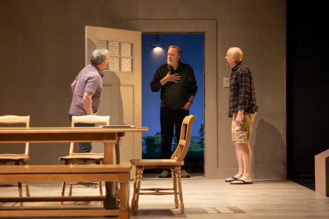 Jeremy Shamos, Andrew Garman, and Jeff Biehl in MCC Theater's 2026 Production of ANON Photo by Monique Carboni